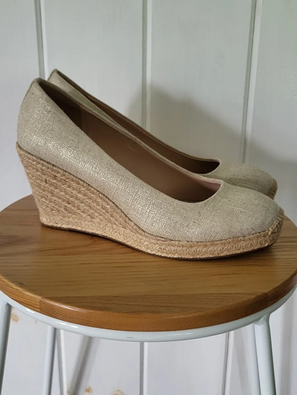 J Crew Cream Canvas Espadrille Jute Wedges